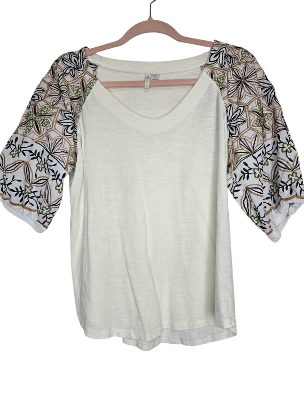 Raglan-style blouse from Cato, featuring contrasting puff embroidered sleeves
